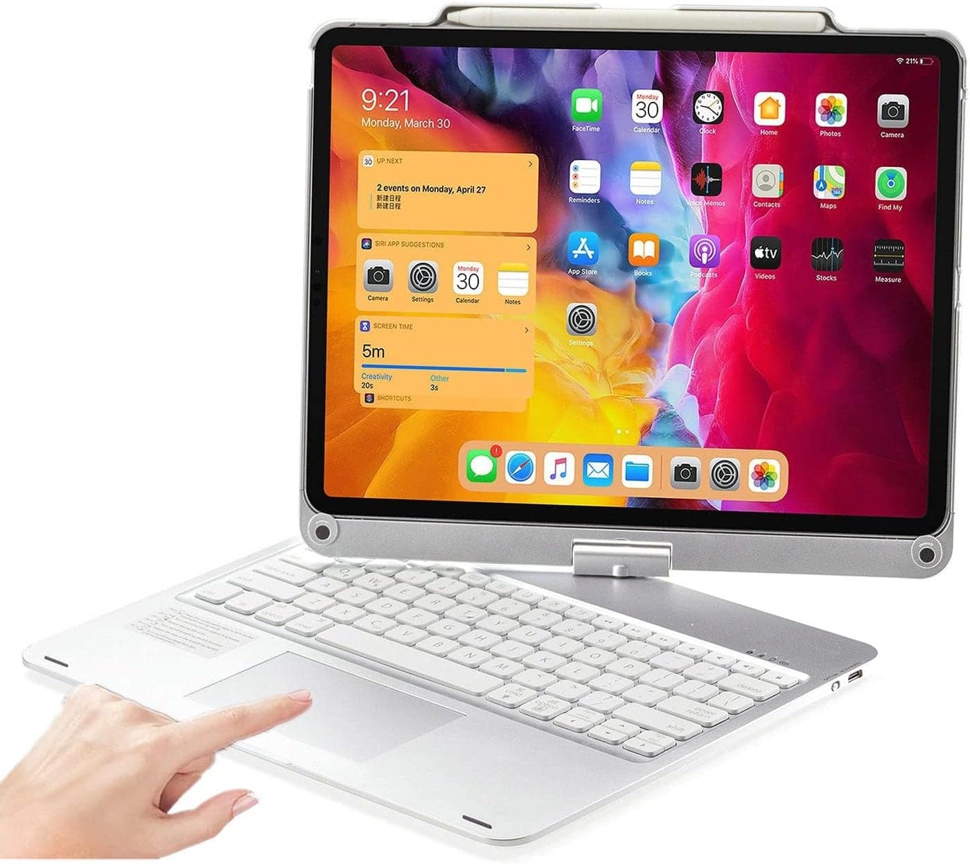 NUWONAYA Rotatable Keyboard Case for iPad Air 13 (M4/M3/M2)/Pro13(M5/M4)/Pro 12.9(6th/5th/4th/3rd Gen), Smart Cover with Pencil Holder, Trackpad Backlit Keyboard, Silver