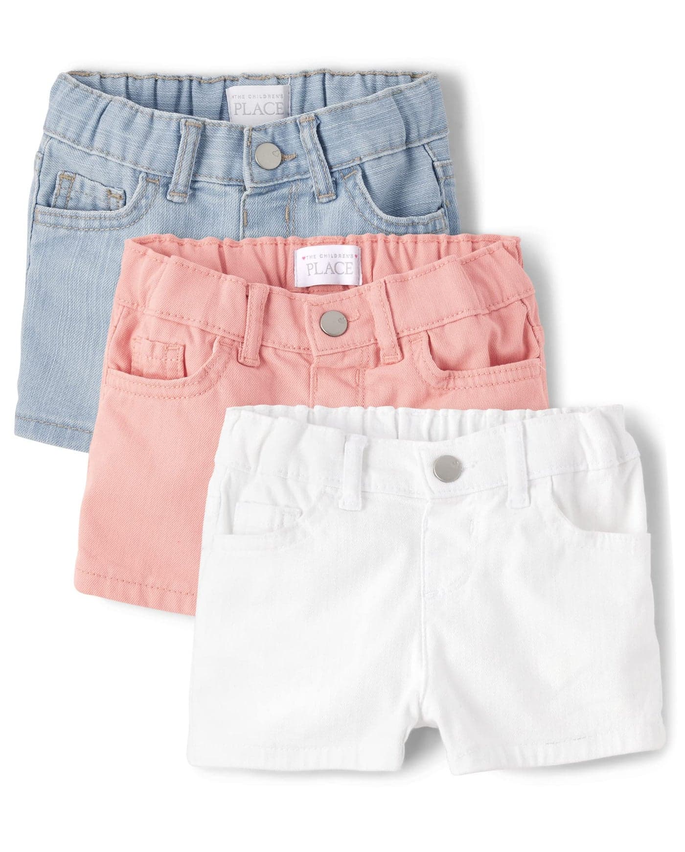 The Childrens Placeand Toddler Girls Denim Shortie ShortsGreyWhitePink1824 Monts