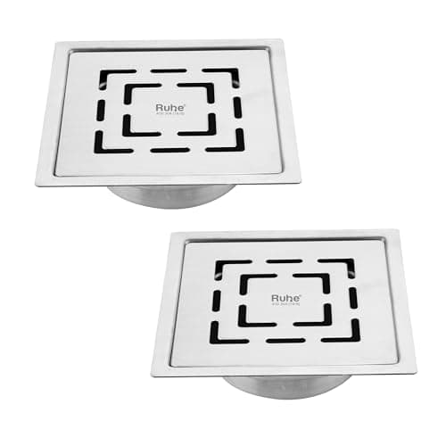 Ruhe® Sapphire Square 304-Grade Floor Drain with Collar & Cockroach Trap (5 x 5 Inches) | Floor Drainer for Kitchen, Bathroom and Balcony
