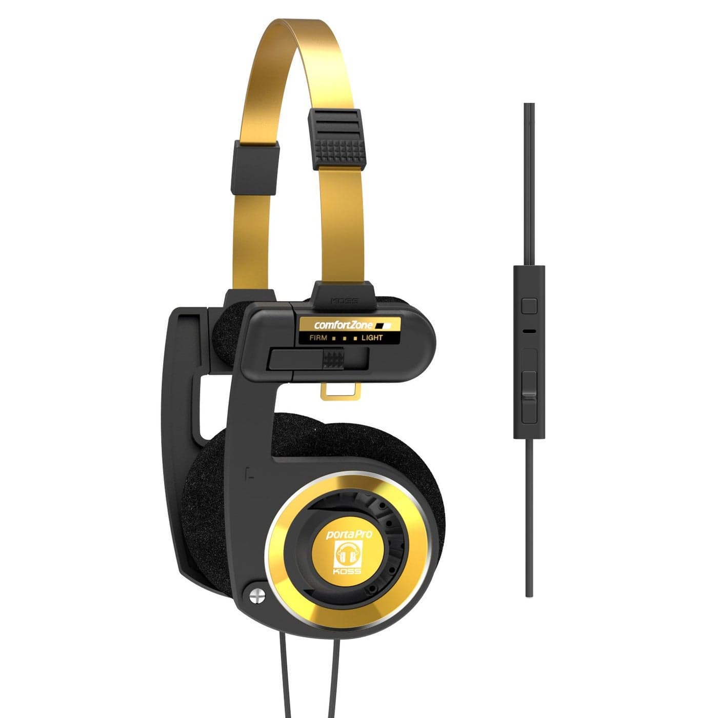 Koss Porta Pro Limited Edition Black Gold OnEar Headphones inLine Microphone Volume Control and Touch Remote Control Includes Hard Carrying Case Wired with 35mm Plug Black and Gold