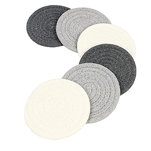 Casaphoria Cotton Woven Coasters for Drinks Absorbent,Round Heat-Resistant Cotton Coasters for Coffee Table,Handmade Braided Fabric Insulated Coasters,Home Decor Gifts(3Colour,6Pcs,4.3Inch)