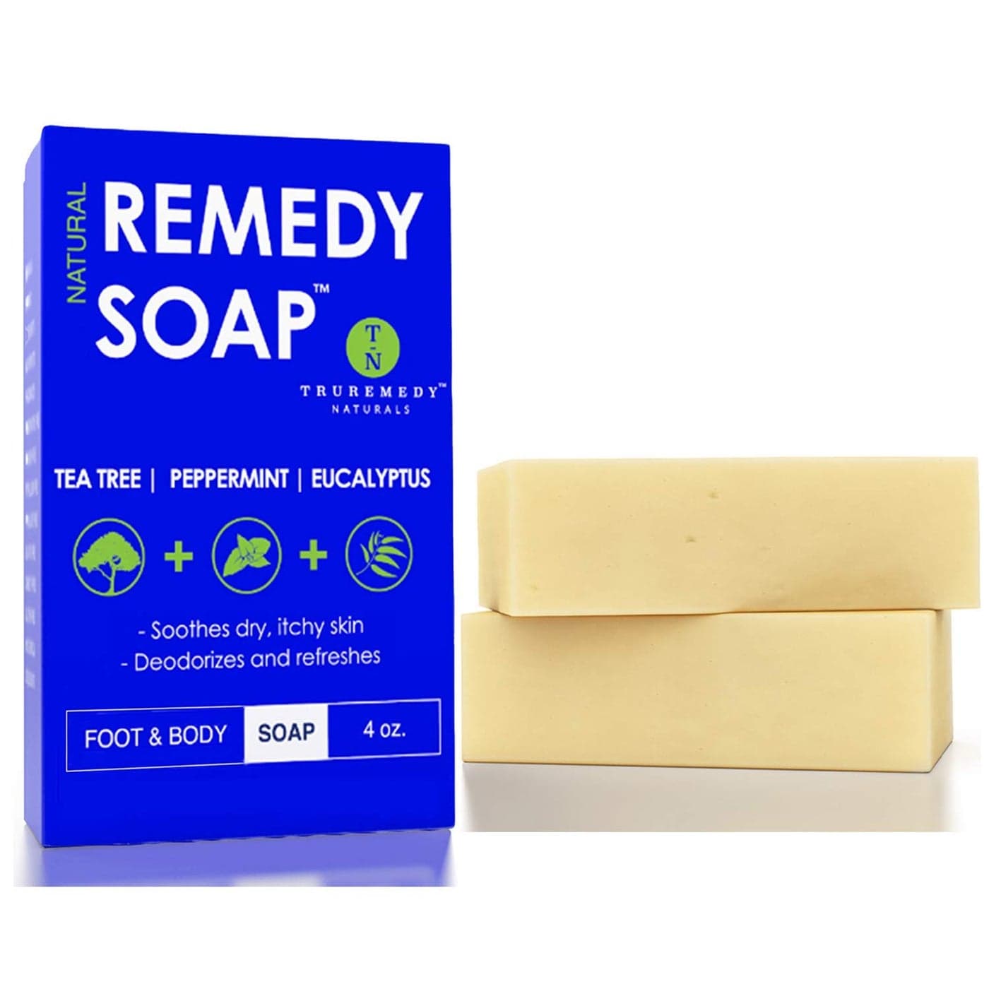 Truremedy Naturals Remedy Soap for Men and Women Tea Tree Oil Bar Soap with Peppermint and Eucalyptus Foot and Body Soap for All Skin Types Pack of 2