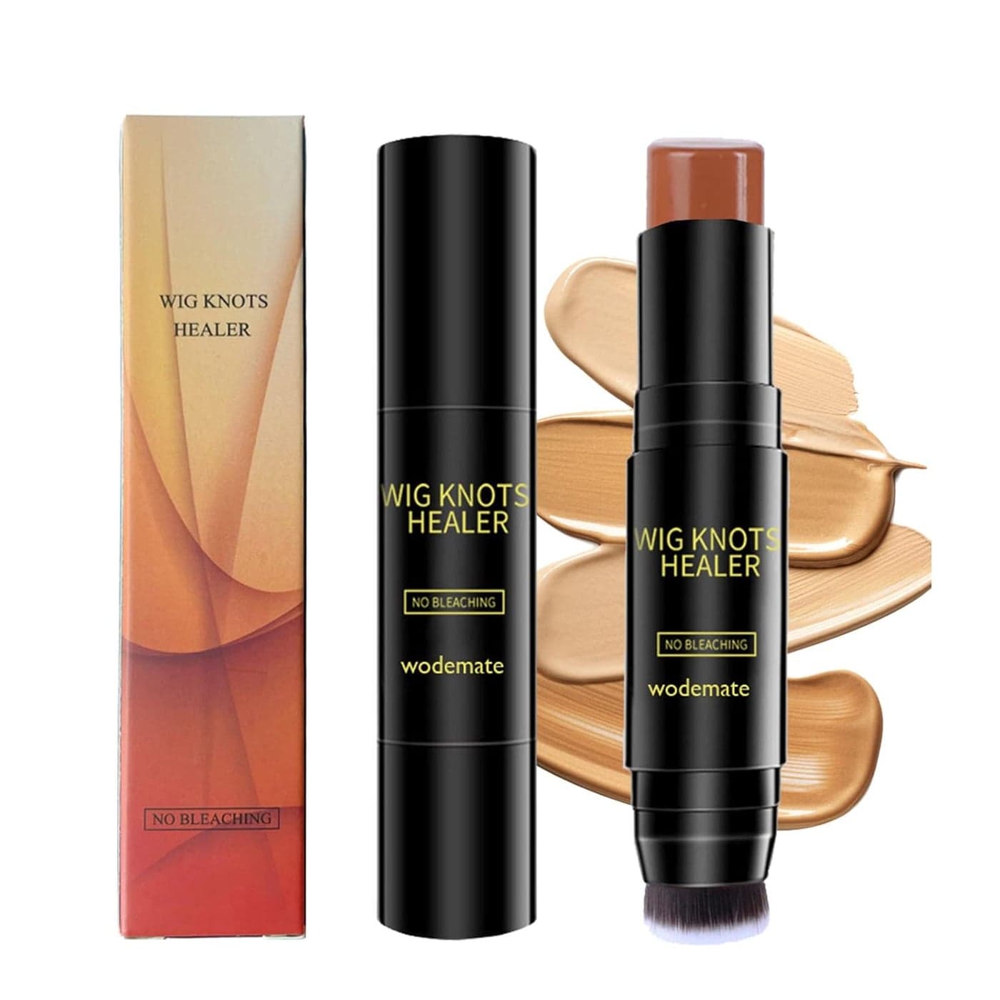 Wig Knots Healer with Brush Portable Sweatproof Natural Hair Color Stick for Lace Frontal Wigs Hairlines and Parts Dark Brown 04