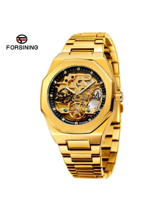 Forsining Men's Fashionable and Casual Skeleton Mechanical Flywheel Automatic Watch - 42mm - Gold