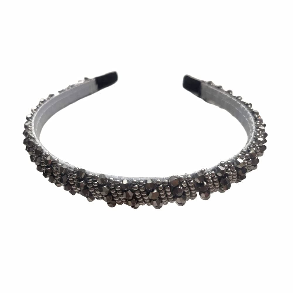 Jilukibo Fashion Sparkle 4 Rows Crystal Headbands for Women Glitter Sparkle Rhinestone Beaded Hair Hoop Band Hair Accessories Grey