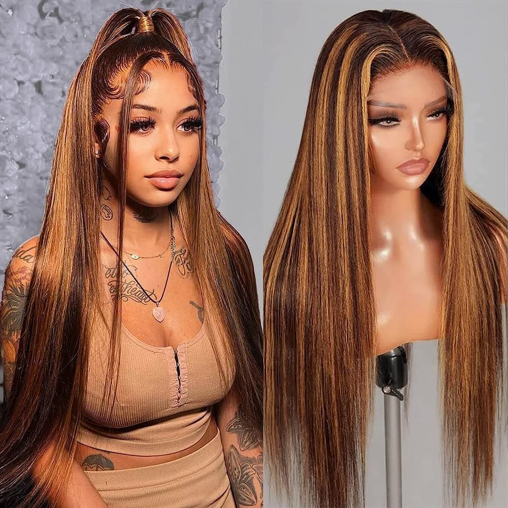 Flady Highlight Ombre Blonde Lace Front Wig Human Hair 430 Colored Glueless Pre Plucked with Baby Hair 180 Density Straight HD Lace Frontal Wigs Human Hair for Black Women