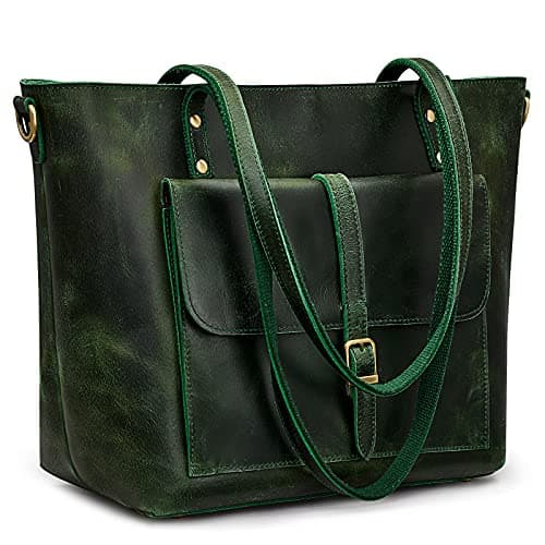 S-ZONE Women Vintage Genuine Leather Tote Bag Large Shoulder Purse Work Handbag