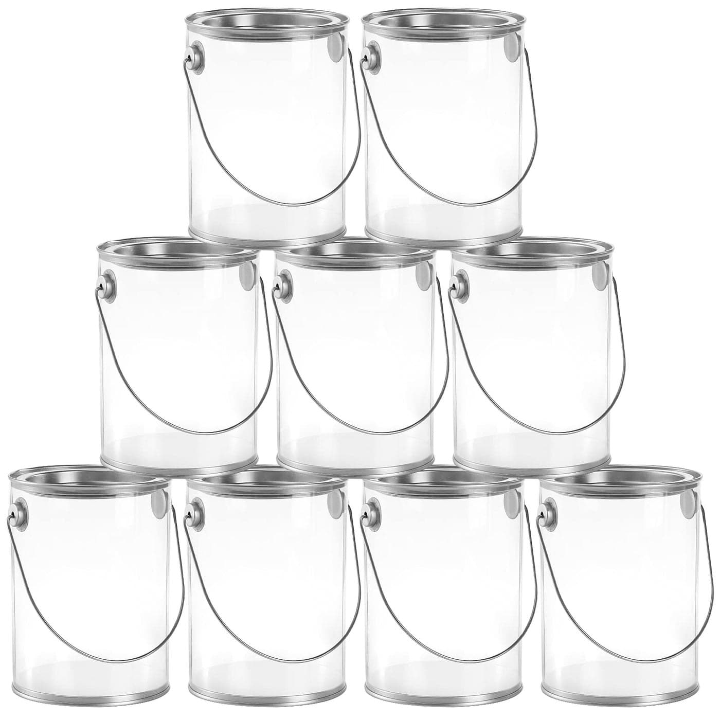 Hedume 9 Pack Clear Paint Can Containers with Metal Lids 5 Inches Tall Empty Paint Storage Cans Quart Size Decorative Faux Paint Pails Great for Party Favors Decor and DIY