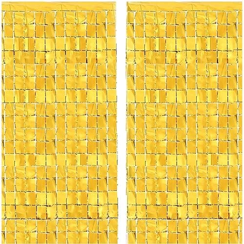 Birthday Popper 2 Pcs Golden Square Foil Curtain | 3.5ft x 6.5ft | Ideal for Parties, Events, Birthday Celebration, Haldi Ceremony, Baby Shower