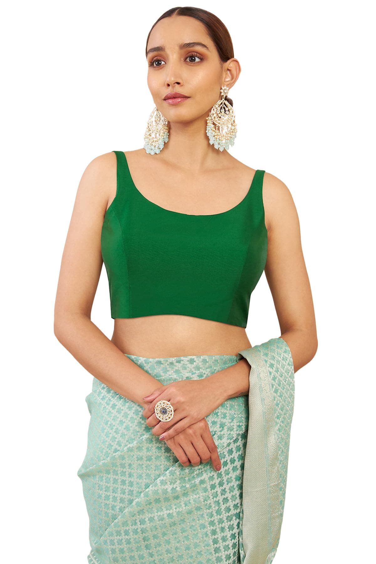 Soch Women's Art Silk Sleeveless Regular Fit Blouse (BLSLBLK00179C_Green 40)