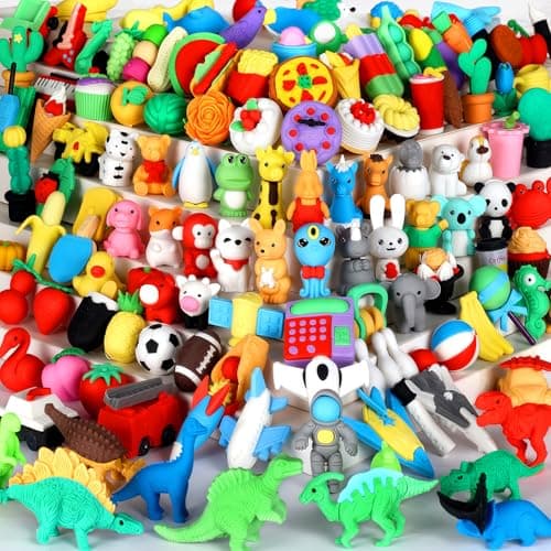 URSKYTOUS 130Pcs Animal Erasers Kids Desk Pets Pencil Erasers 3D Puzzle Bulk Mini Animal Food Eraser Toys Fun Cute Eraser for Classroom Rewards Game Prizes Treasure Box Easter Egg Fillers