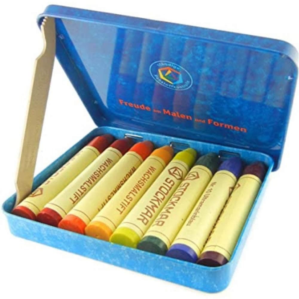 Stockmar Beeswax Stick Crayons in Storage Tin Set of 8 Colors Waldorf Assortment