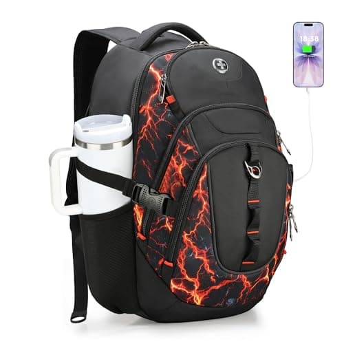 Swissdigital Laptop Backpack with USB Charging Port, Travel Backpack Fits 15.6 inches Computer, 31L Backpack for Men, Flame Red | SD803-97