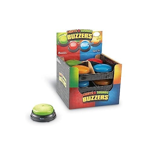 Learning Resources Lights and Sounds Buzzers Classroom Must Haves Supplies Sound Effect Button Family Game Shows for Trivia Participation Tools Boys and Girls Birthday Gifts