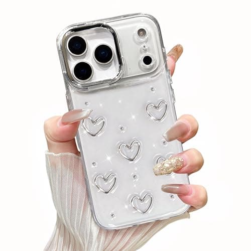 EYZUTAK Case for iPhone 17 Pro Max, Bling Glitter 3D Hearts Phone Case Cute Sparkly Crystal Clear Heart Aesthetic Design Cover Slim Soft Durable TPU Transparent Protective Cover for Women Girl - Heart