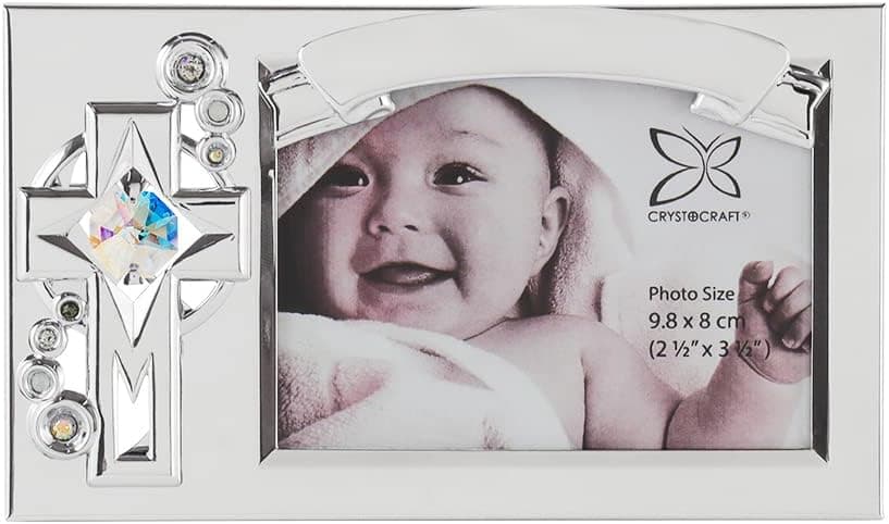 Crystocraft Picture Frames Baptism Picture Frame Cross with Brilliant Cut Austrian Crystal Studded Baby Memories Frame Keepsake Baby Frame Photo Frame 551 X 314 Inch