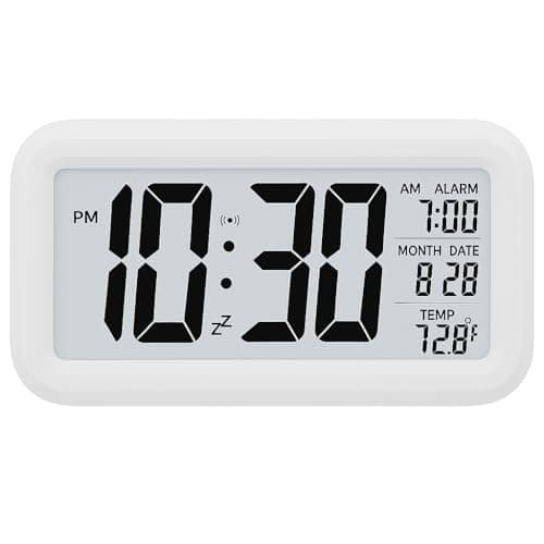 CBK Plastic Digital Alarm Clock Table Clock for Students, Home, Office, Corporate with Automatic Sensor, Date & Temperature, 5.91 Inch, 15 cm (White Digital)