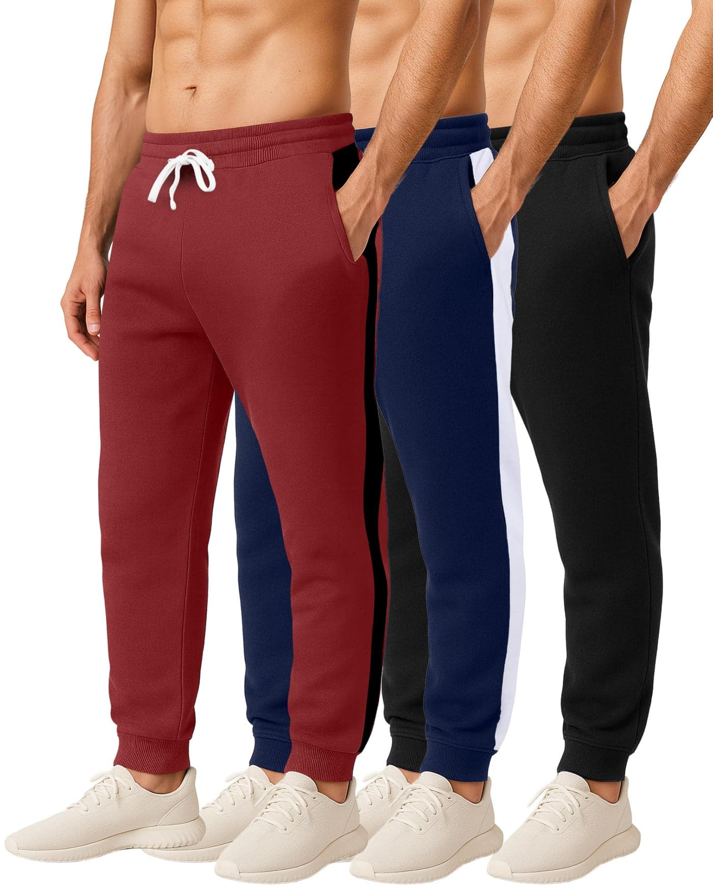 Real Essentials 3 Pack: Men's Jogger Sweatpants - Cotton Fleece Bottoms Athletic Pants with Pockets (Big & Tall Available), Set 6, L,