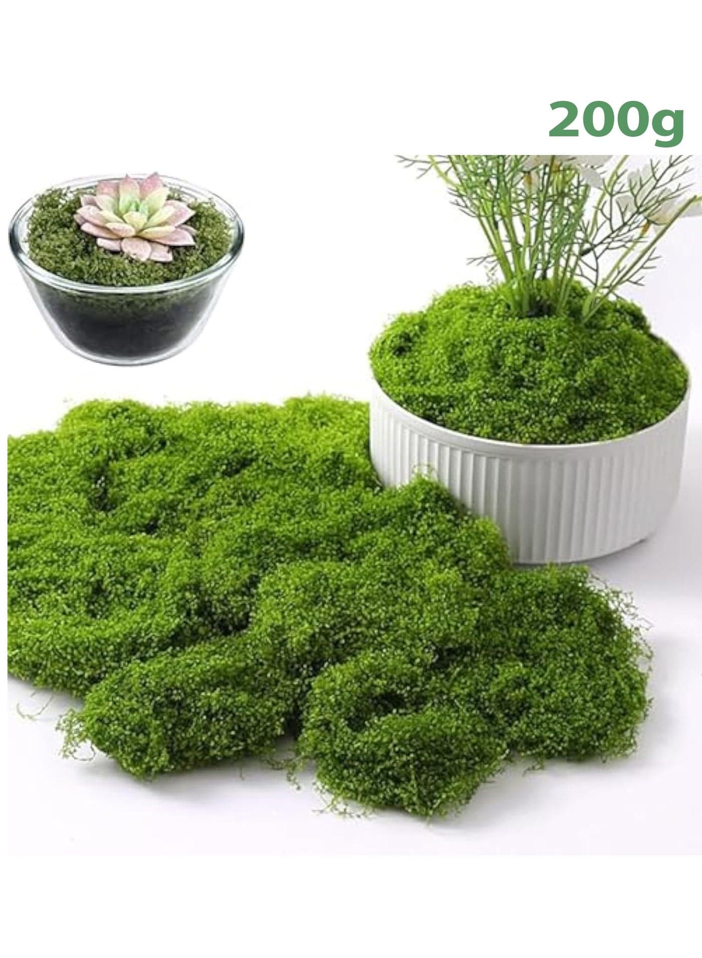 200g Fake Moss, Faux Moss for Plants Indoor, Fake Green Moss for Potted Plants Moss Decor Artificial Faux Moss Crafts Preserved Moss DIY Decorative Moss Table Centerpieces Decor Garden Floral Wedding