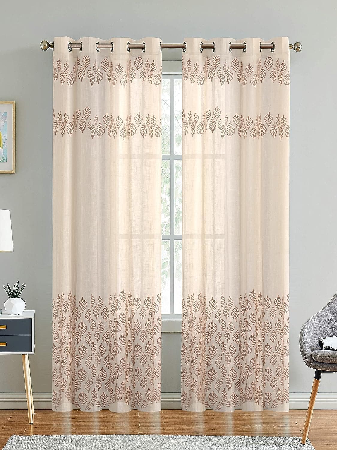 LINENWALAS Cotton Betel Leaf Printed Curtain, Pack Of 1 Pcs Sheer 7 Feet Door Curtain For Living Room, Bedroom, Cotton Linen Curtain With Eyelet Rings (4.5 X 7 Ft, Betel Leaf), Teal