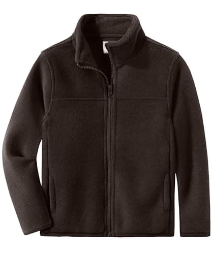 Spring&Gege Boys Full-Zip Polar Fleece Jacket Kids Solid School Uniform Outwear Jackets for Girls, Brown, Size 7-8 Years