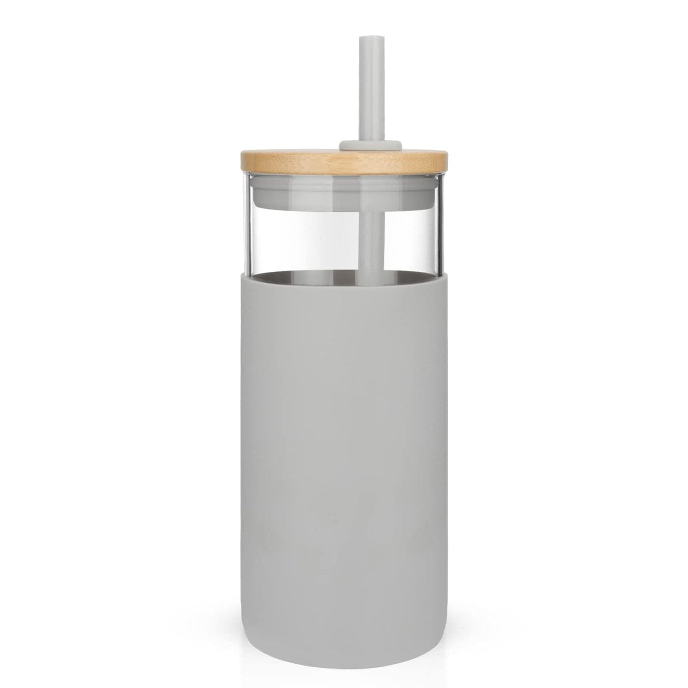 Tronco 20oz Glass Tumbler Glass Water Bottle Straw Silicone Protective Sleeve Bamboo Lid BPA Free French Grey 1 Pack