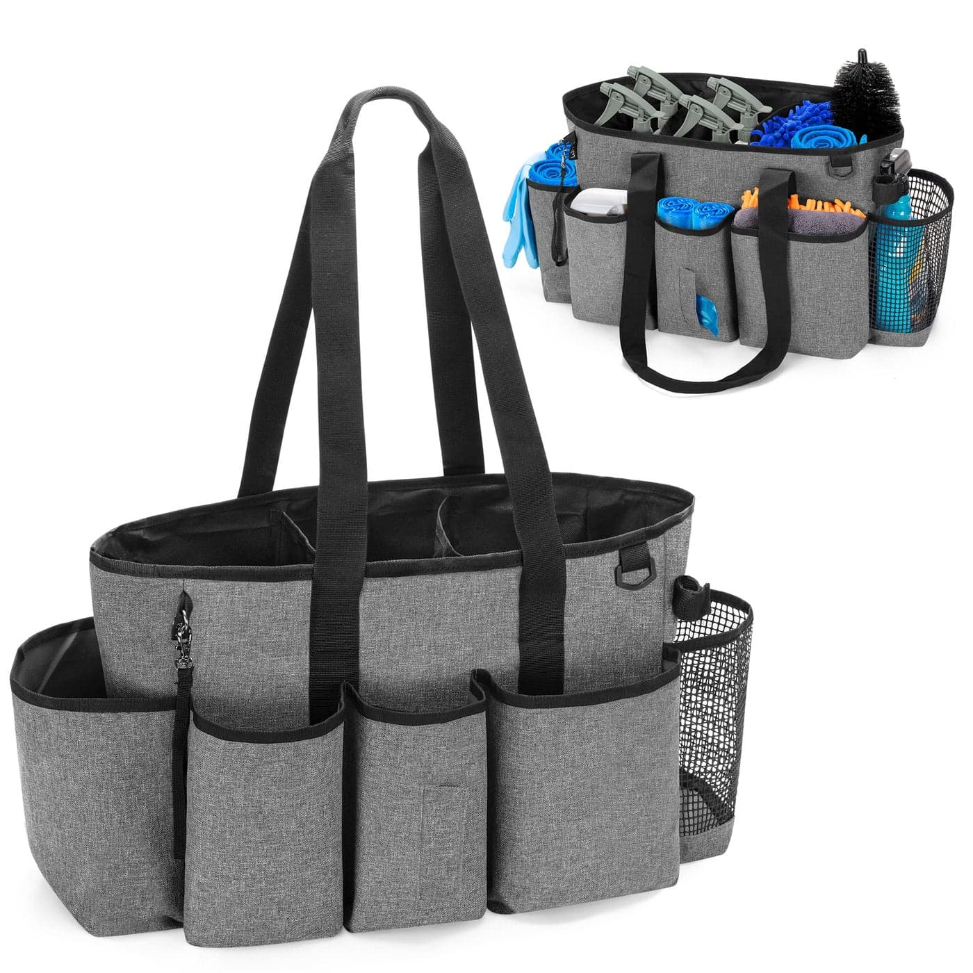 LoDrid Professional Cleaning Tote Caddy for Cleaning Supplies Cleaning Bag Organizer with Dividers and Handle Strap for Housekeepers Work Gray Bag Only