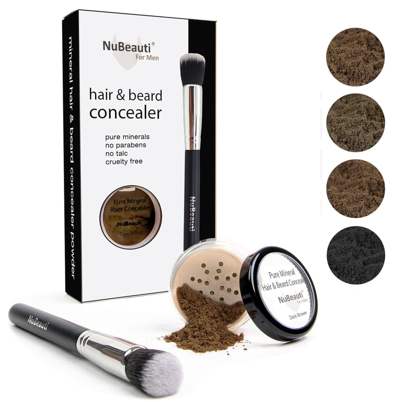 Mens Beard Mustache Hair Root Touch Up Powder Bald Spot Cover Powder No Fragrance Talc or Parabens Hair Cover Hairline Powder by NuBeauti Dark Brown With Brush