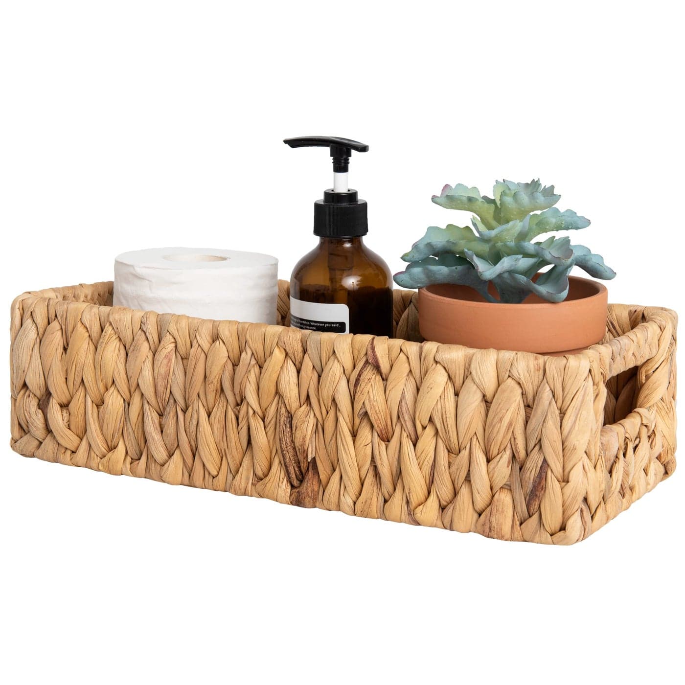 StorageWorks Water Hyacinth Basket for Toilet Paper Wicker Baskets for Storage with Builtin Handles 14 L x 6 W x 3 H