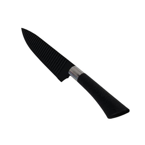 Bagonias Professional Chef Knife, Kitchen Knife with Grooved Blade, Black Ergonomic Handle