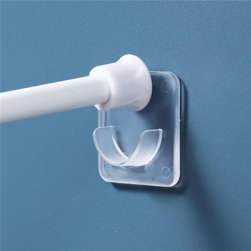 QARB No Drill Curtain Rod Brackets No Drilling Self Adhesive Curtain Rod Holder Hooks Nail Free Adjustable Curtain Rod Hooks Curtain Hangers for Bathroom Kitchen Home Bathroom and Hotel (10PCS)