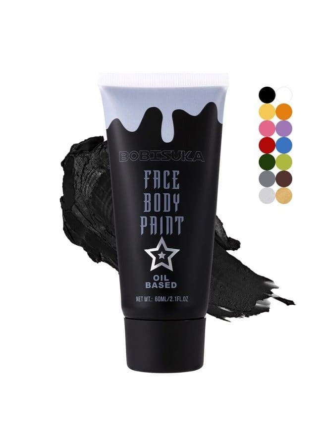 Black Face Paint, Blendable Cream Body Painting Kit, Eye Black for Sports Baseball Softball Football, Facepaint for Skull Joker Vampire, Halloween Skeleton Cosplay, Costume, Parties, 21.fl oz (60ml)