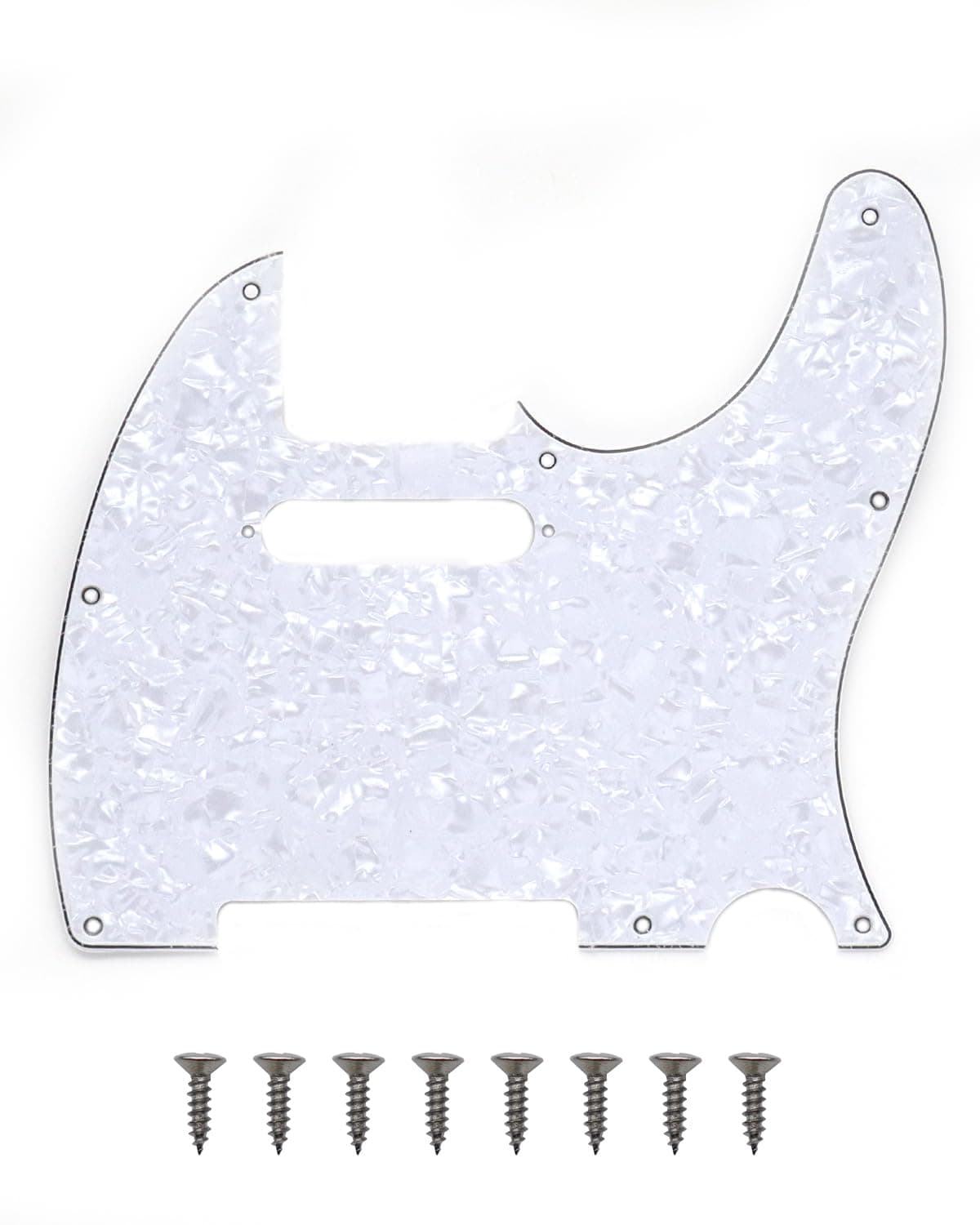 8 Hole Tele Pickguard Modern Style TL Pick Guard with Pickup Mounting Screw Holes for Tele/Telecaster (White Pearl)