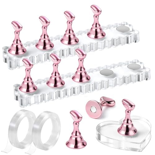 Fandamei Nail Stand 2 Set Nail Holder for Painting Nails Nail Stands for Press on Press on Nail Stand for Practice Magnetic Acrylic Nail Display Holders for Nail Art with Doublesided Tape