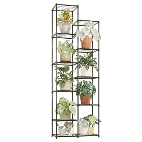 Bamworld Plant Stand Indoor Outdoor 11 Tier Tall Large Metal Plant Shelf Multi Tier Flower Stands Garden Shelves Wooden Plant Display Holder Rack for Living Room Corner Black