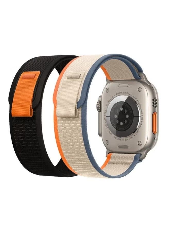 2 Pack for Apple Watch Trail Band 49mm 45mm 44mm 42mm Nylon Woven Sport Strap for iWatch Series Ultra/8/7/SE/6/5/4/3/2/1(Black, Beige)