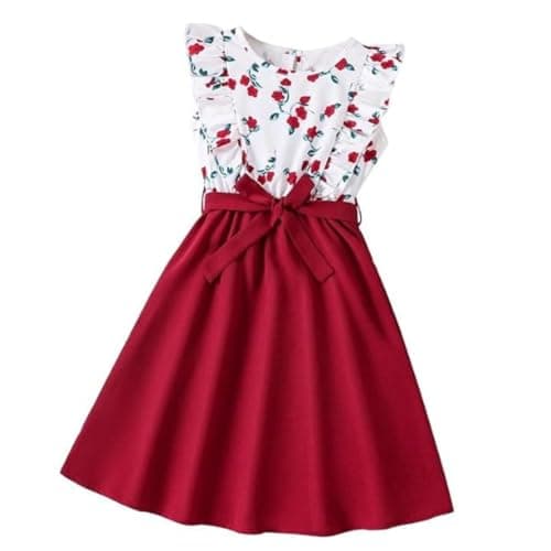 Niren Enterprise Girl's Floral Pattern Rayon Frock Dress with Cap Sleeve Round Neck Knee Length and A-Line Pull On Closure Type