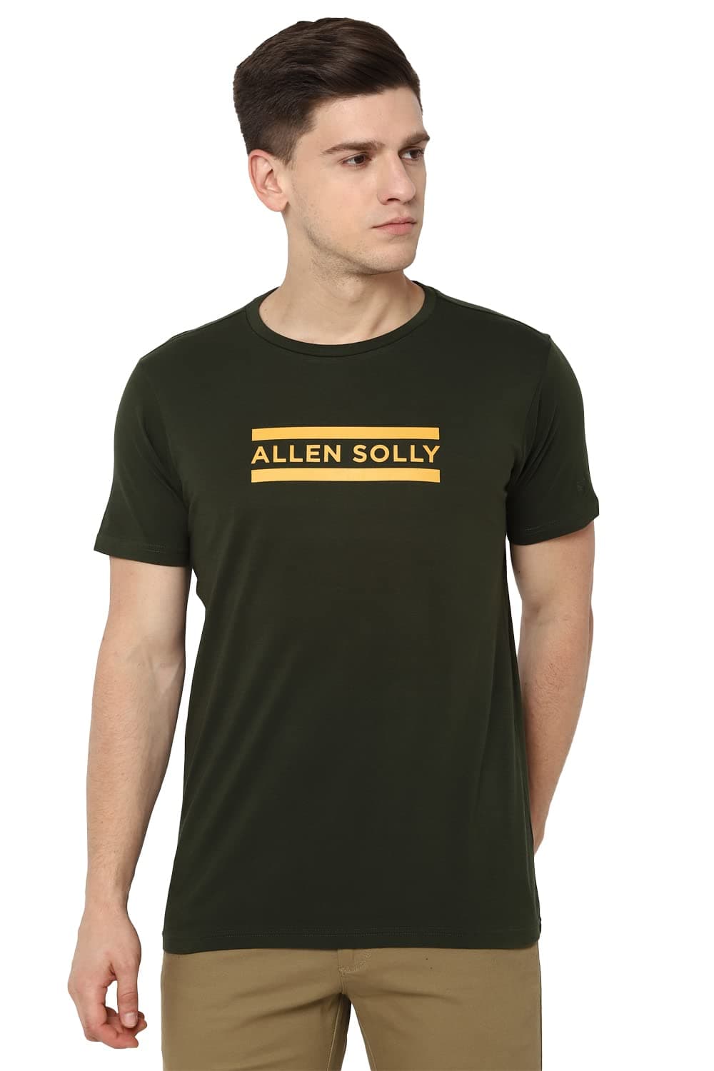 Allen Solly Men Olive Graphic Print Crew Neck Graphic T-Shirts