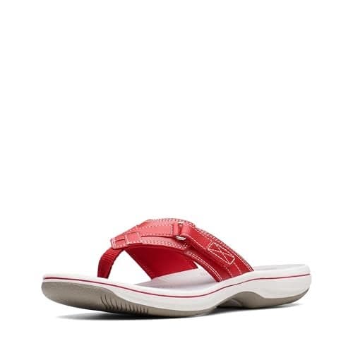 Clarks Women's Breeze Sea Flip-Flop, Red Synthetic, 9