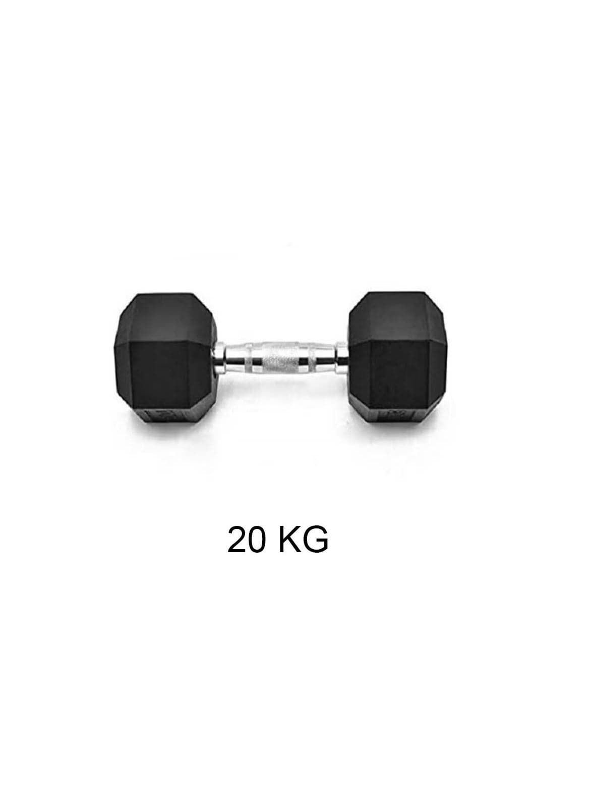 Gym Fitness Equipment Rubber Hex Dumbbell 1 Pc Black 20kg