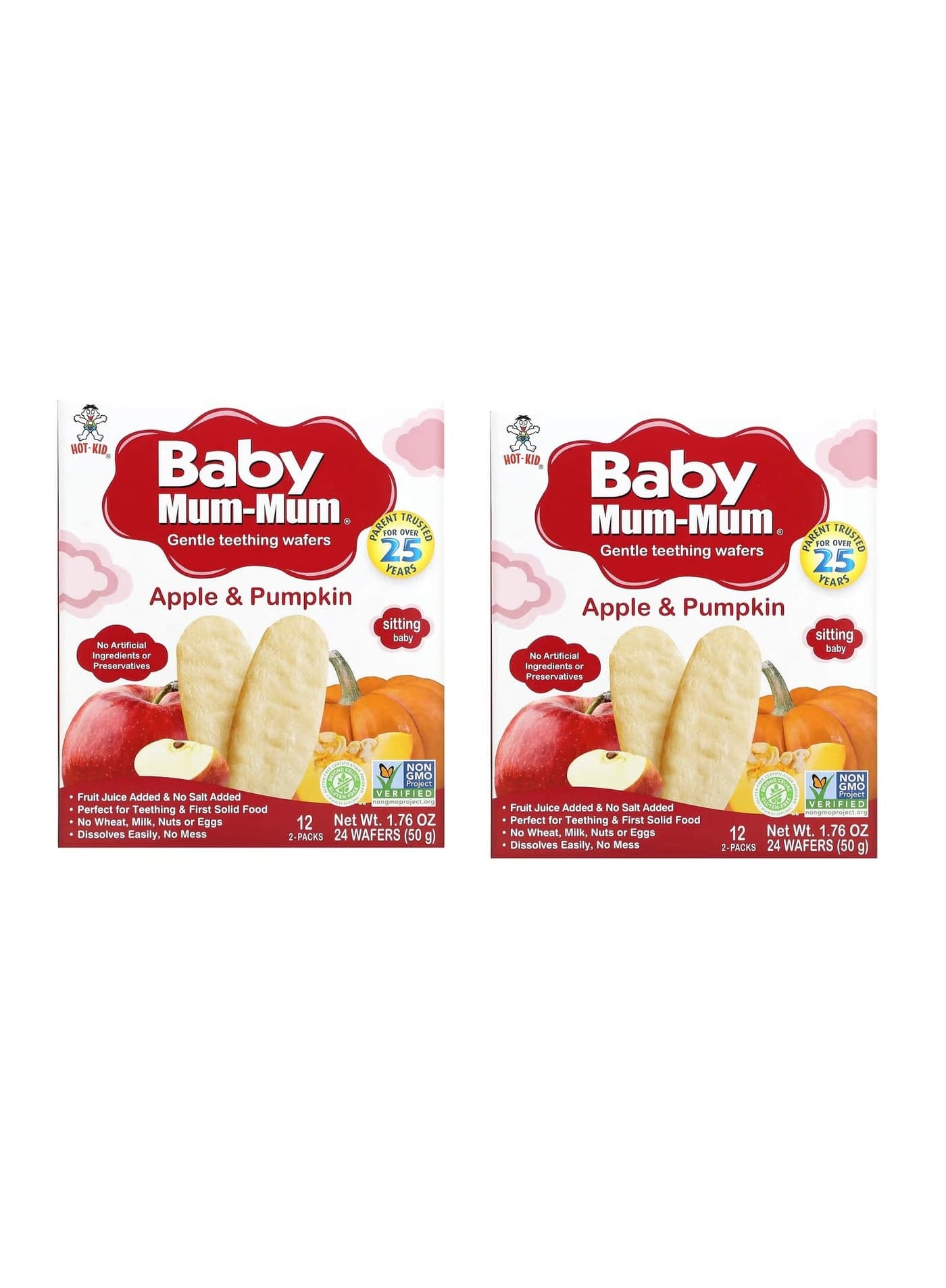 Gentle Teething Wafers Apple Pumpkin 12 Packs 2 Wafers Each 2 packs