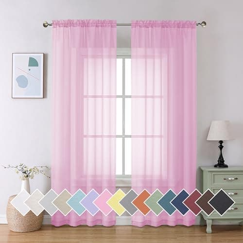 Aiyufeng Light Pink Sheer Curtains 84 Inches Long 2 Panels Set Semi Transparent Voile Rod Pocket Sheer Window Drapes for Bedroom Bed Canopy Living Room Dining Wedding Party Backdrop 40W x 84L inch