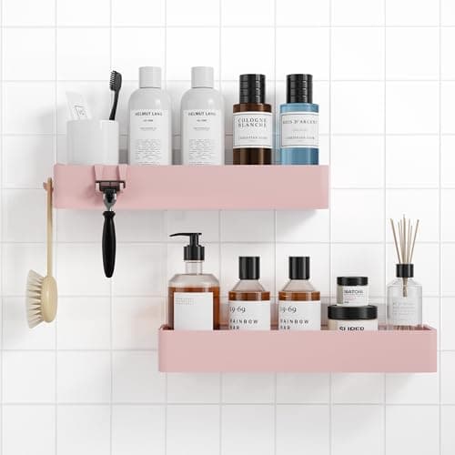 Kitsure Shower Caddy 2 Pack Adhesive Shower Organizer Rustproof Metal Shelves NoDrill Bathroom Organizers and Storage Pink XXLarge
