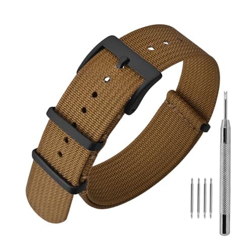 ANNEFIT Nylon Watch Band 20mm OnePiece Waterproof Military Watch Straps with Heavy Black Buckle Brown