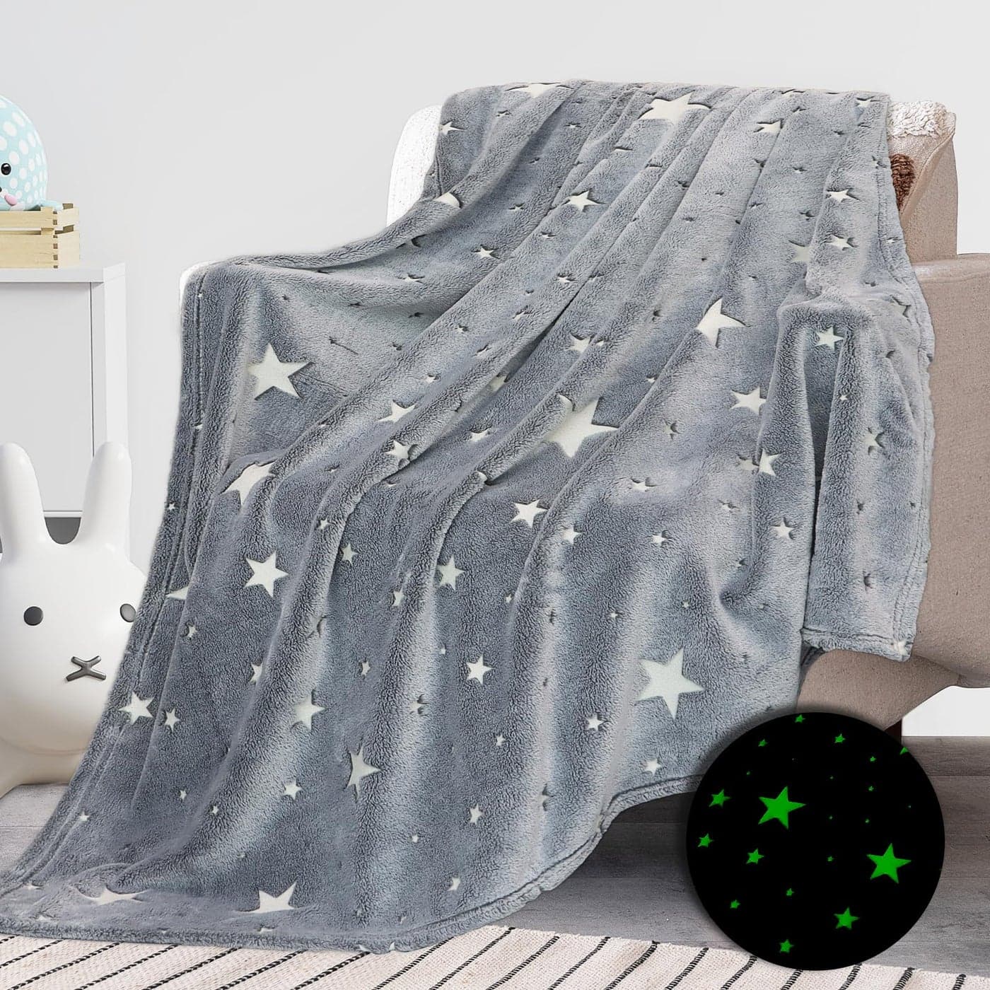 Glow in The Dark Blanket for Kids Unique Birthday Gifts for Girls Boys Teens Soft Cozy Warm Fuzzy Cute Throw Blanket All Seasons Gray Glowing Stars Blankets for Couch Sofa Bed 5060