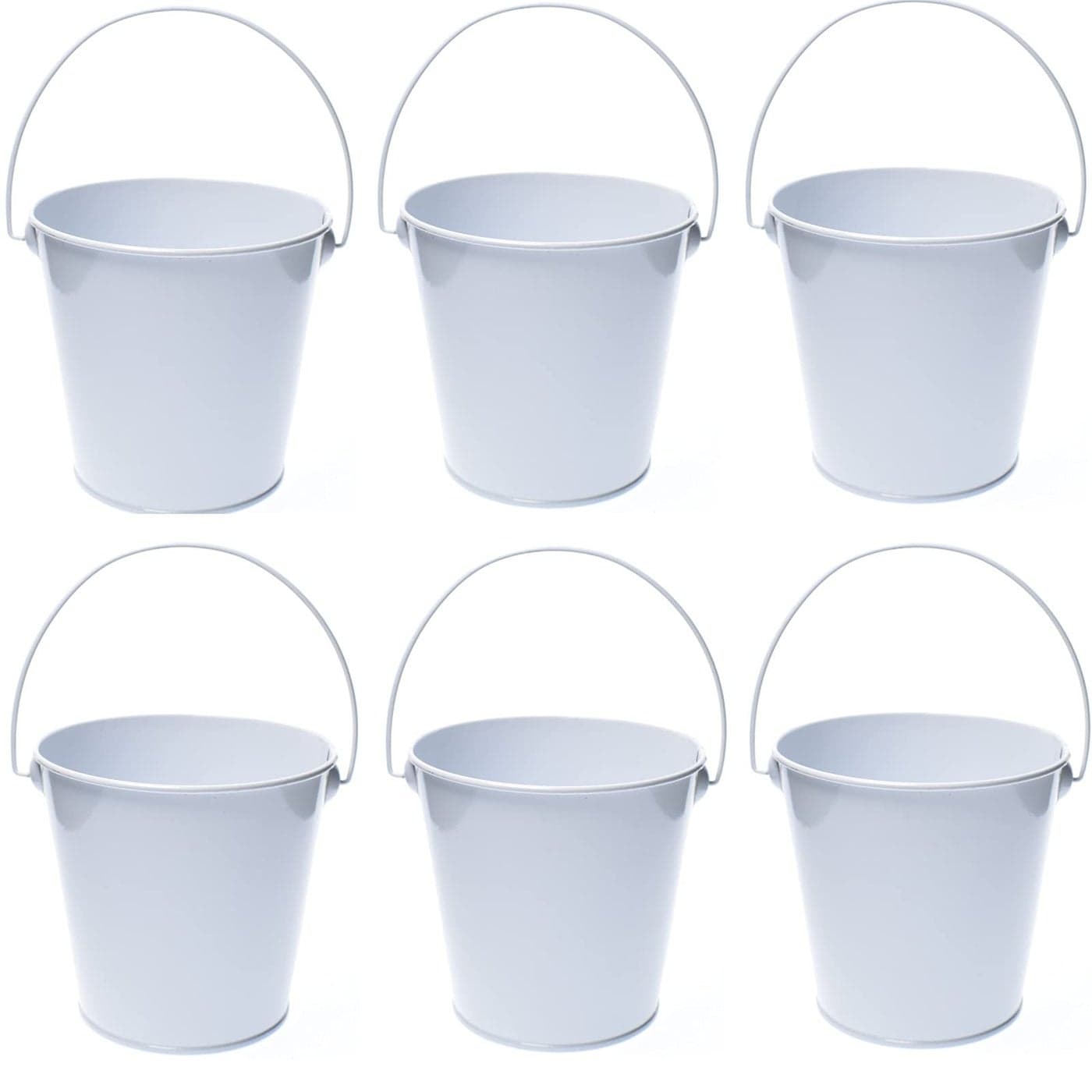 TAKMA Colored Metal Buckets with Handle 6 Pack 591 Inch Galvanized Iron Pail Bucket for KidsClassroomCraftsand Party Favors White