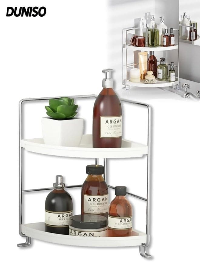 2-Tier Corner Bathroom Counter Organizer,Kitchen Spice Rack,Makeup Storage Shelf,Sturdy and Durable,for Cosmetics, Bathroom, Kitchen, Countertop, and Vanity