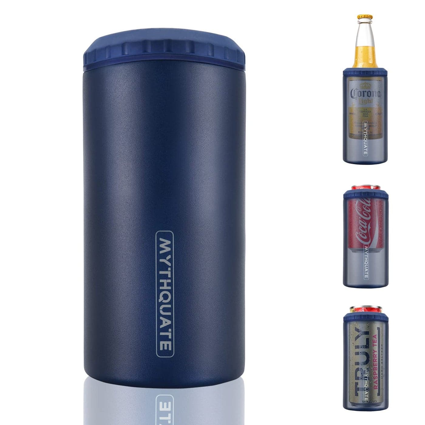 3 in 1 Slim Can Cooler for 12 OZ Skinny Can Regular Can Beer Bottle Keep Cold for 6 Hours Double Walled Insulated Stainless Steel Vacuum Beverage Can Insulator Navy Blue