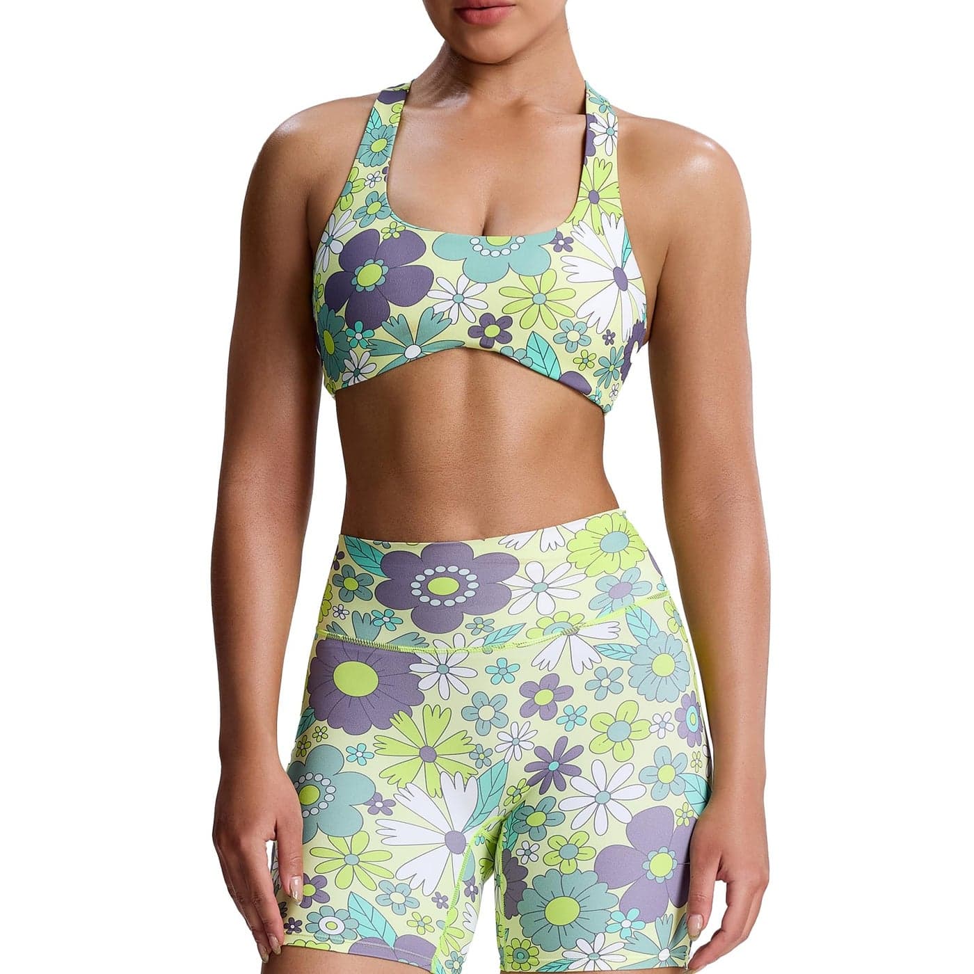 Aoxjox Womens Workout Sports Bras Fitness Define Sculpt Racerback Bra Yoga Crop Tank Green Flower Print Small