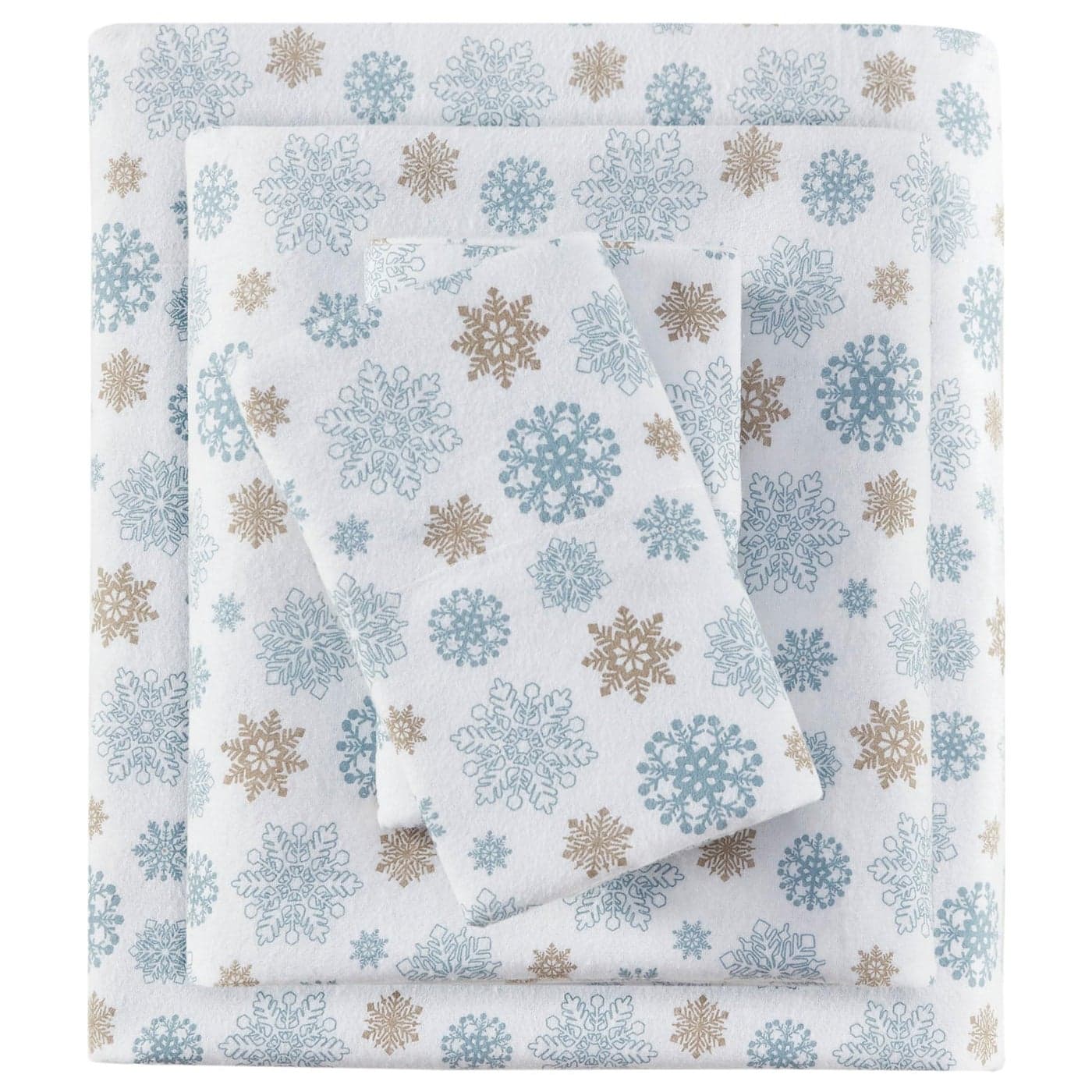 True North by Sleep Philosophy Cozy Flannel Warm 100 Cotton Sheet Novelty Print Animals Stars Cute Ultra Soft Cold Weather Bedding Set King TanBlue Snowflakes 4 Piece